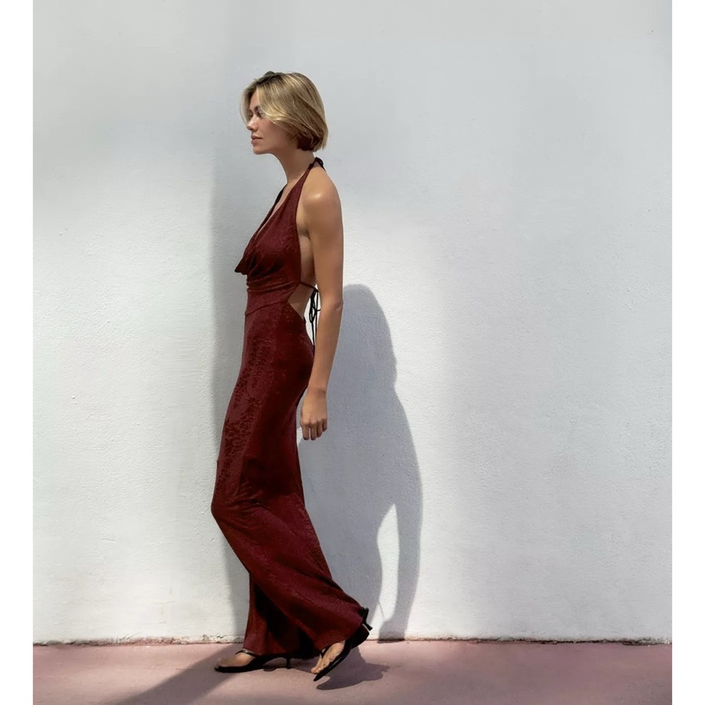 🎉SALE🎉NWT🔥ZARA Jacquard Halter Dress - Picture 4 of 8